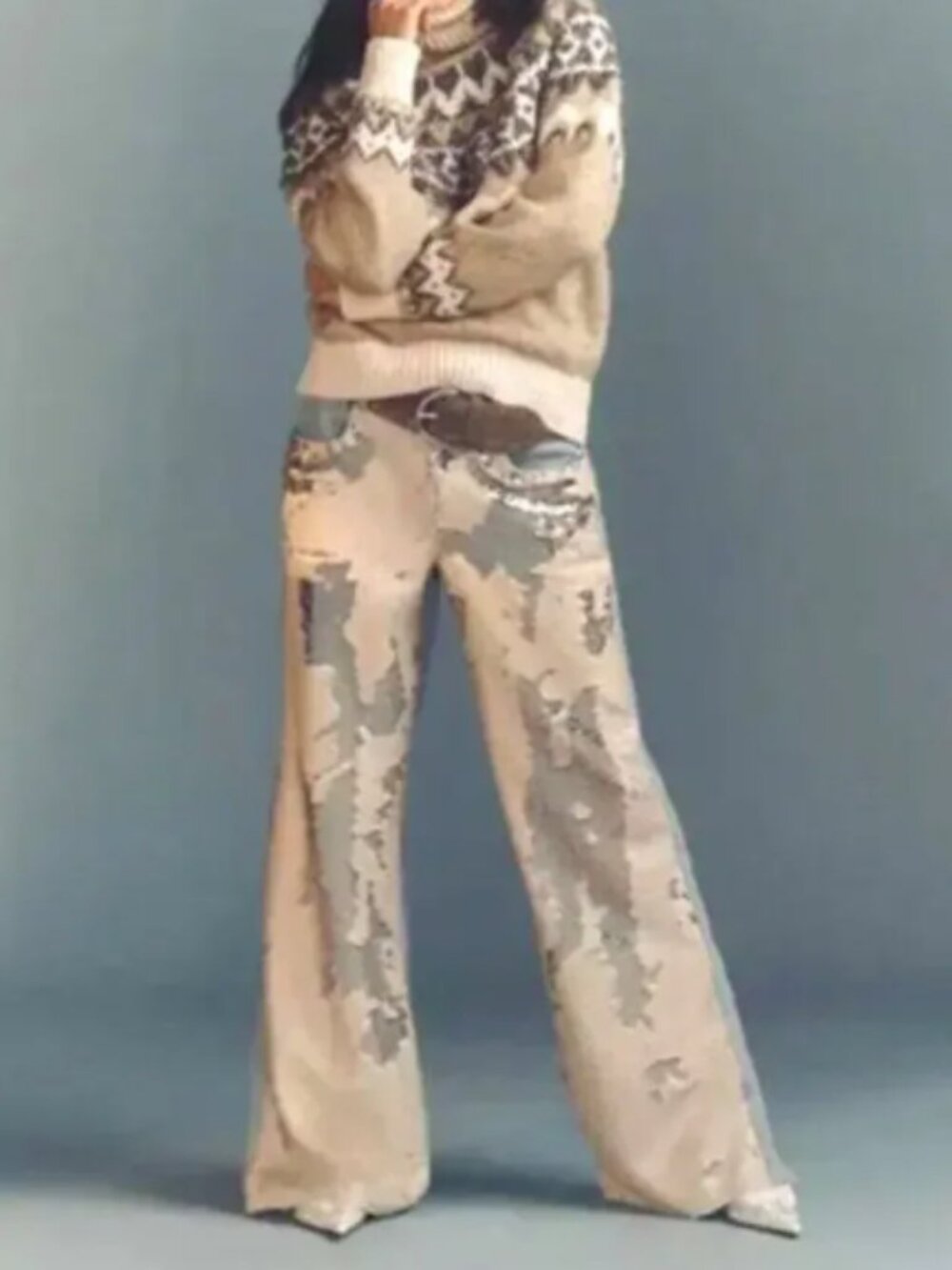PILCRO Anthropologie Champagne Sequin Front Wide Leg High Rise Jeans 30